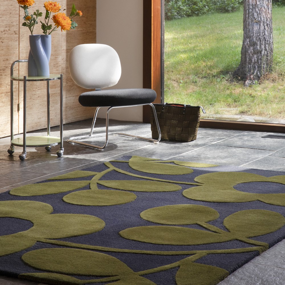 Spring Stem Wool Rugs 063908 by Orla Kiely in Marine Blue